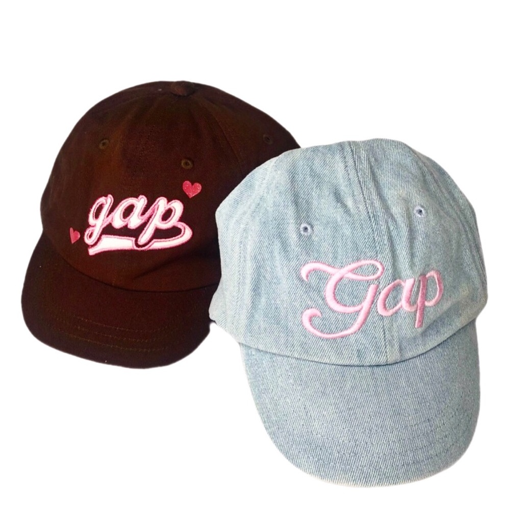 Gap Girls 2 Baseball Caps Denim & Brown Canvas Size Small